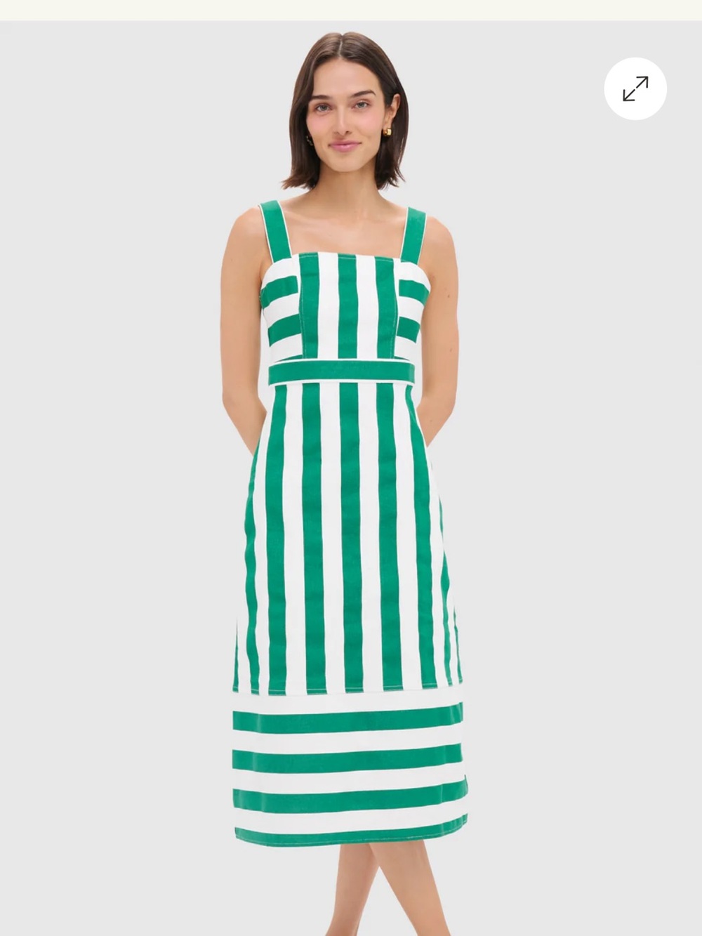 Tuckernuck Striped Green and White Square-Neck Midi Dress